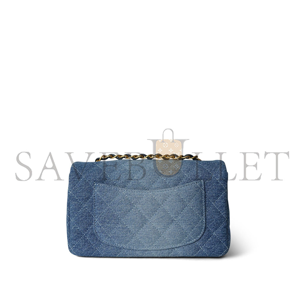 Ch*el 24s blue denim quilted mini rectangular flap aged as6990 (20*12*7cm)
